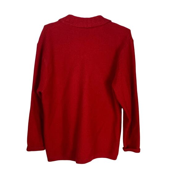 Russ Petites Vintage 90s Dark Red 100% Wool Zip Cardigan Sweater Petite Medium - Picture 2 of 5